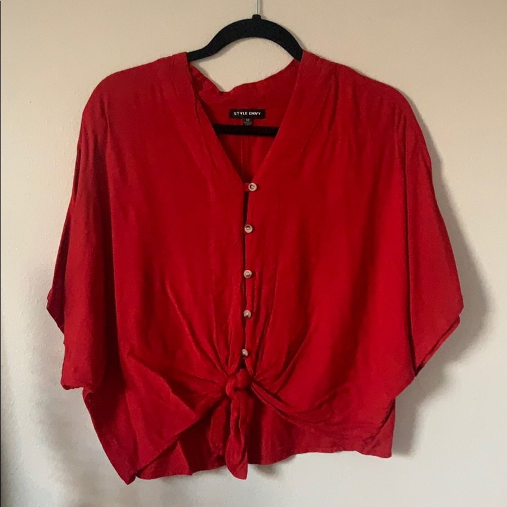 Button Down Tie Front Blouse